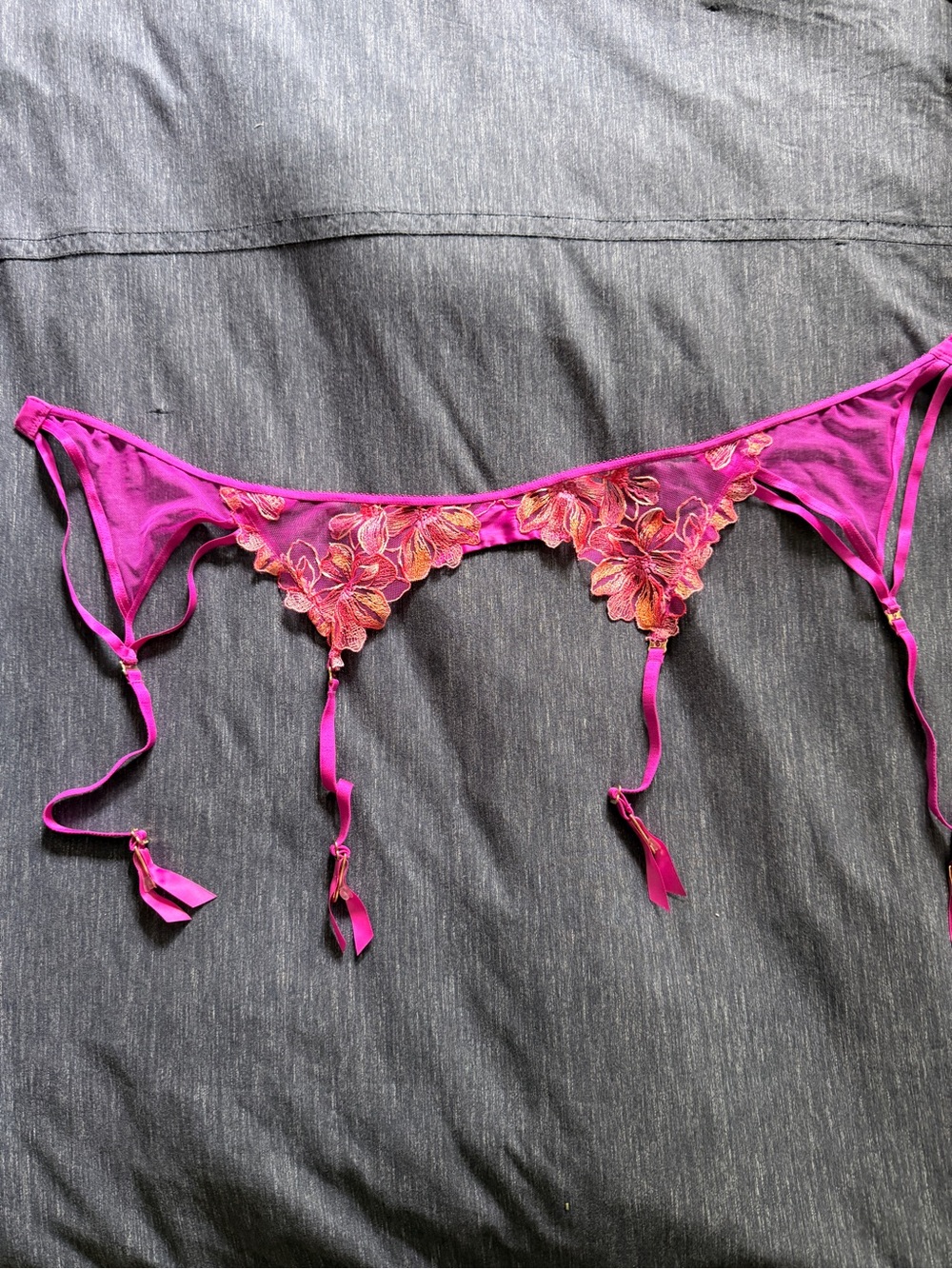 Honey Birdette Fuchsia & Gold Floral Embroidered Garter Belt